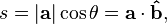 s = |\mathbf{a}|\cos\theta = \mathbf{a}\cdot\mathbf{\hat b},