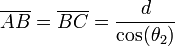 \overline{AB} = \overline{BC} = \frac{d}{\cos(\theta_2)}