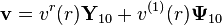 \mathbf{v} = v^r(r) \mathbf{Y}_{10} + v^{(1)}(r) \mathbf{\Psi}_{10}