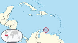  Bonaire konumu  (kırmızı yuvarlak içinde)Karayipler bölgesinde  (açık sarı)