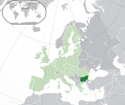  Bulgaristan konumu  (koyu yeşil)– Avrupa'da  (yeşil & koyu gri)– Avrupa Birliğinde  (yeşil)