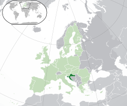  Hırvatistan konumu  (koyu yeşil)– Avrupa'da  (yeşil & koyu gri)– Avrupa Birliğinde  (yeşil)