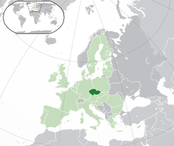  Çek Cumhuriyeti konumu  (koyu yeşil)– Avrupa'da  (yeşil & koyu gri)– Avrupa Birliğinde  (yeşil)