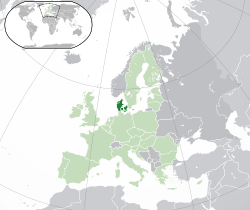  Danimarka konumu  (koyu yeşil)– Avrupa'da  (yeşil & koyu gri)– Avrupa Birliğinde  (yeşil)