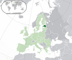  Estonya konumu  (koyu yeşil)– Avrupa'da  (yeşil & koyu gri)– Avrupa Birliğinde  (yeşil)