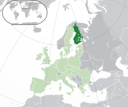  Finlandiya konumu  (koyu yeşil)– Avrupa'da  (yeşil & koyu gri)– Avrupa Birliğinde  (yeşil)
