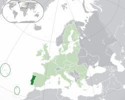  Portekiz konumu  (koyu yeşil)– Avrupa'da  (yeşil & koyu gri)– Avrupa Birliğinde  (yeşil)
