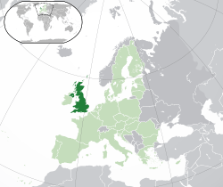  Birleşik Krallık konumu  (koyu yeşil)– Avrupa'da  (yeşil & koyu gri)– Avrupa Birliğinde  (yeşil)