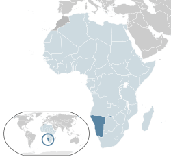  Namibya konumu  (koyu mavi)– Afrika bölgesinde  (açık mavi & koyu gri)– Afrika Birliği içerisinde  (açık mavi)