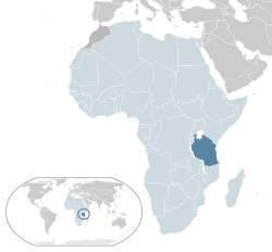  Tanzanya konumu  (koyu mavi)– Afrika bölgesinde  (açık mavi & koyu gri)– Afrika Birliği içerisinde  (açık mavi)