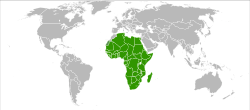 Afrika Birliği'ne üye devletleri gösteren Dünya haritası.
