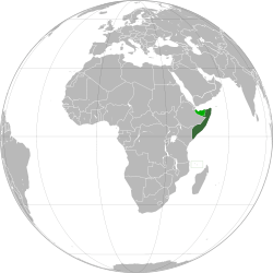 Koyu yeşil gösterilen Somali tarafından kontrol Alan; iddia ama kontrolsüz bölgeler açık yeşil gösterilen.