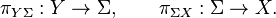 \pi_{Y\Sigma}: Y\to\Sigma, \qquad  \pi_{\Sigma X}: \Sigma\to X. 