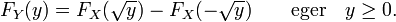 F_Y(y) = F_X(\sqrt{y}) - F_X(-\sqrt{y})\qquad\hbox{eger}\quad y \ge 0.