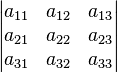 \left| \begin{matrix}
a_{11} & a_{12} & a_{13}\\
a_{21} & a_{22} & a_{23}\\
a_{31} & a_{32} & a_{33}
\end{matrix}\right|