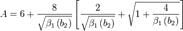 
A = 6 + \frac{8}{\sqrt{\beta_1\left(b_2\right)}} \left[ \frac{2}{\sqrt{\beta_1\left(b_2\right)}} + \sqrt{1+\frac{4}{\beta_1\left(b_2\right)}}\right]
